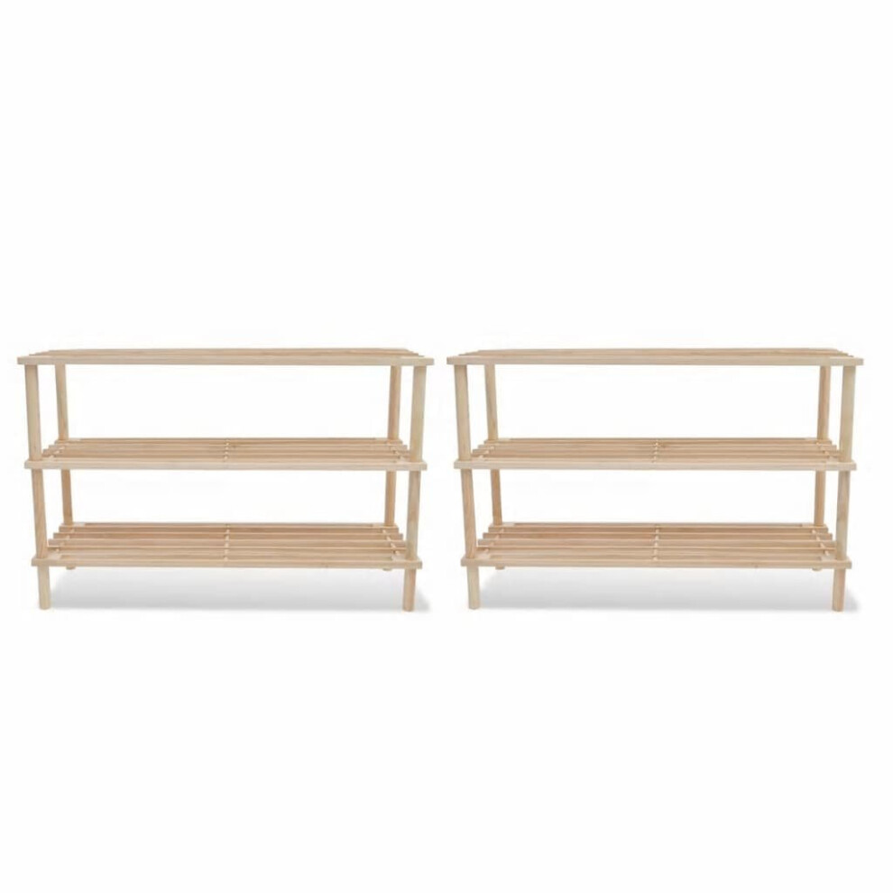 Vidaxl 2X Solid Fir Wood 3-Tier Shoe Racks Footwear Organiser Storage Holder