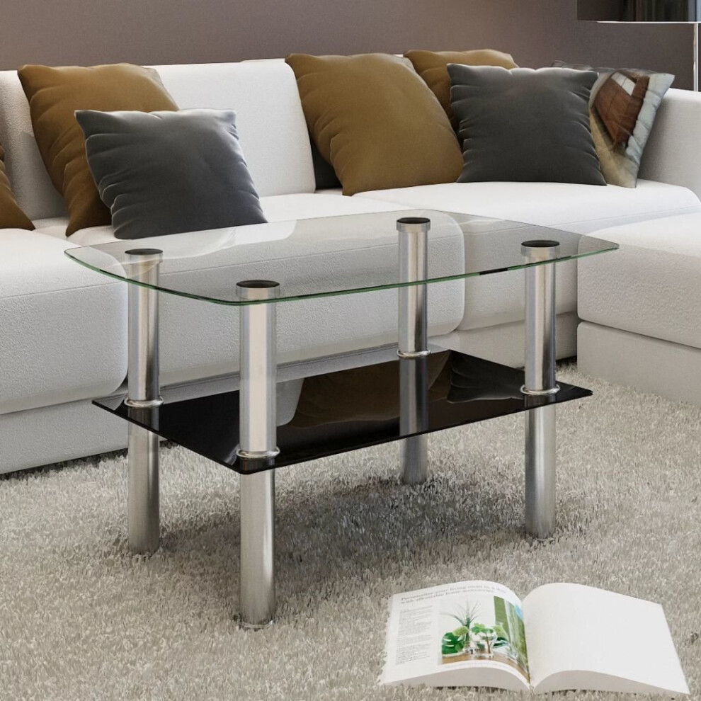 vidaXL Coffee Table Glass 2 Tiers Home Living Room Sofa Side Telephone Stand