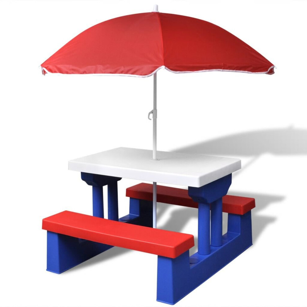 Kids Picnic Table with Umbrella Garden Table Bench Parasol Set Children