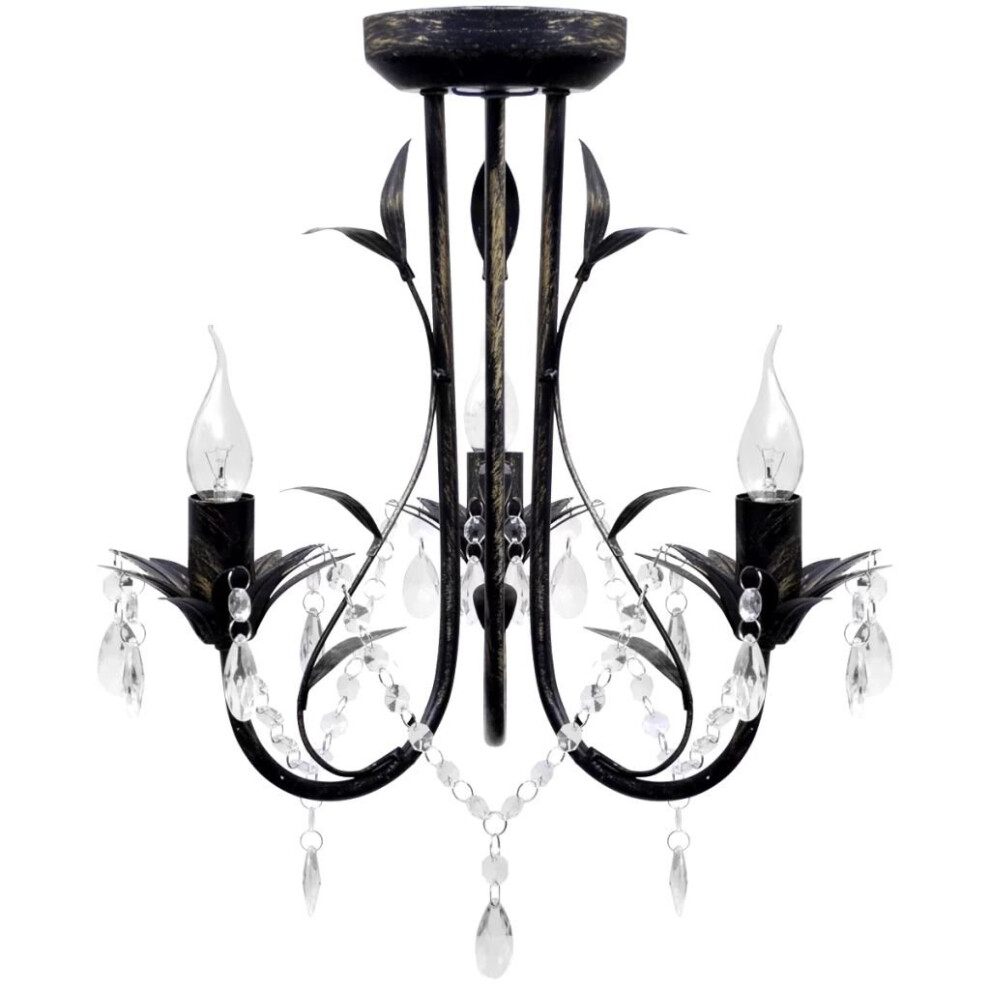 vidaXL Art Nouveau Style Chandelier Black Metal with Crystal Beads 3xE14 Bulb