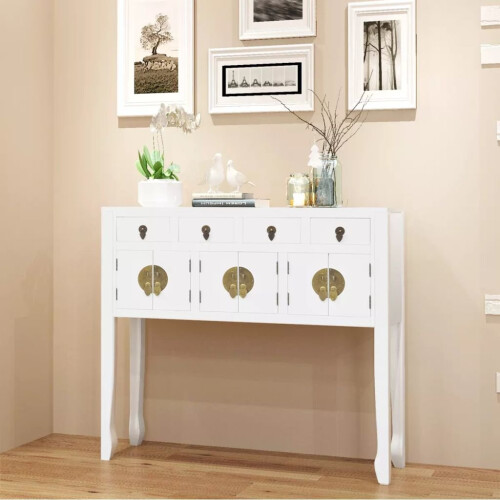 VidaXL vidaXL Solid Wood Sideboard Chinese Style White Cupboard Console Side Cabinet