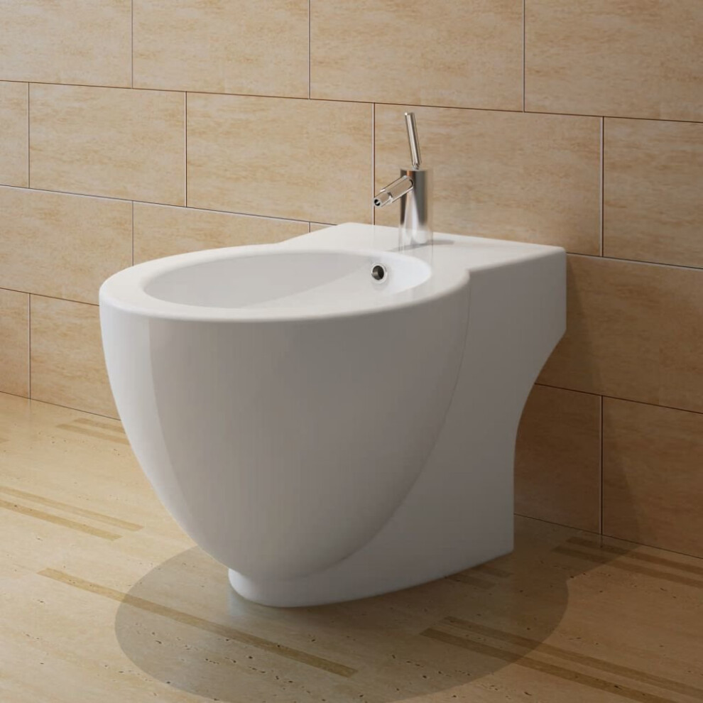 Vidaxl Bidet Stand White Ceramic Round Bathroom Toilet Washing Sink Fixture
