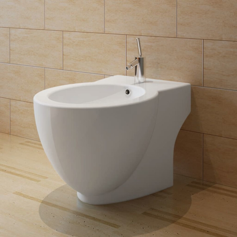 vidaXL Bidet Stand White Ceramic Round Bathroom Toilet Washing Sink Fixture