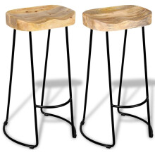 vidaXL 2x Solid Mango Wood Gavin Bar Stools Home Kitchen Dining Room Chair
