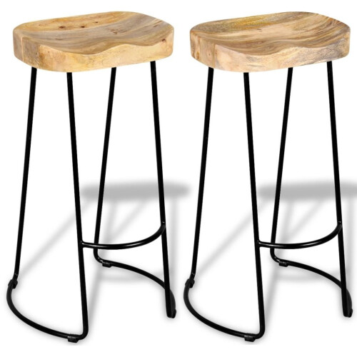 VidaXL vidaXL 2x Solid Mango Wood Gavin Bar Stools Home Kitchen Dining Room Chair