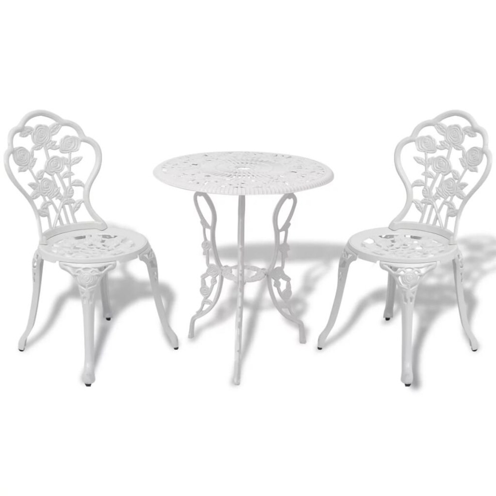 vidaXL 3 Piece Bistro Set White Cast Aluminium Garden Furniture Table Chair