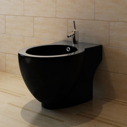 VidaXL vidaXL Bidet Stand Black Ceramic Round Bathroom Toilet Washing Sink Fixture