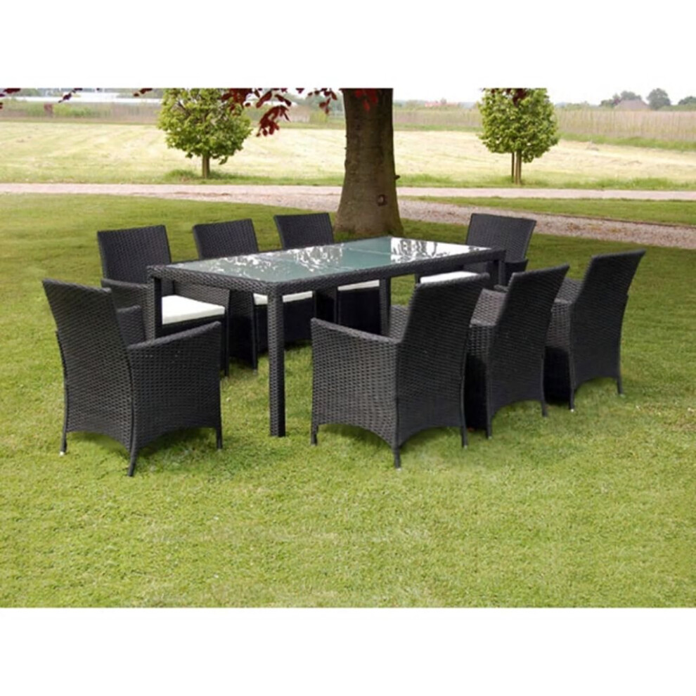 vidaXL Outdoor Dining Set 17 Pieces Poly Rattan Black Glass Tabletop Garden