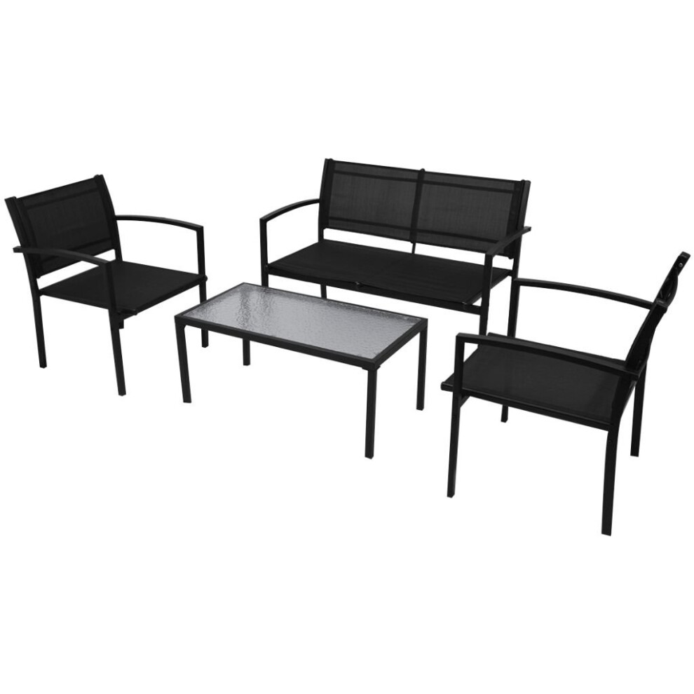 Four Piece Outdoor Patio Garden Furniture Set Coffee Table Chair Bench Black