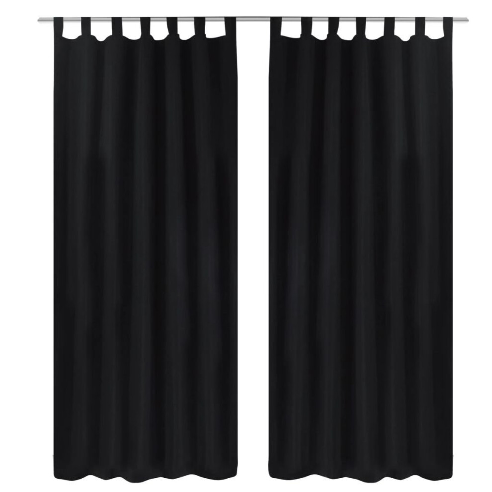 Vidaxl 2X Micro-Satin Curtains With Loops 140X225cm Black Window Drapes Blinds