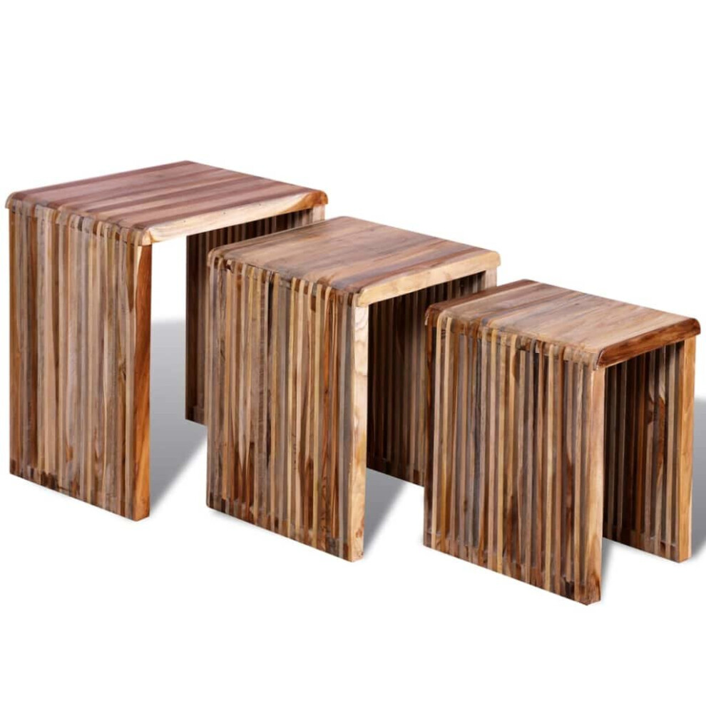 Set of 3 Nesting Tables Reclaimed Teak Hand-made Vintage Rustic Furniture