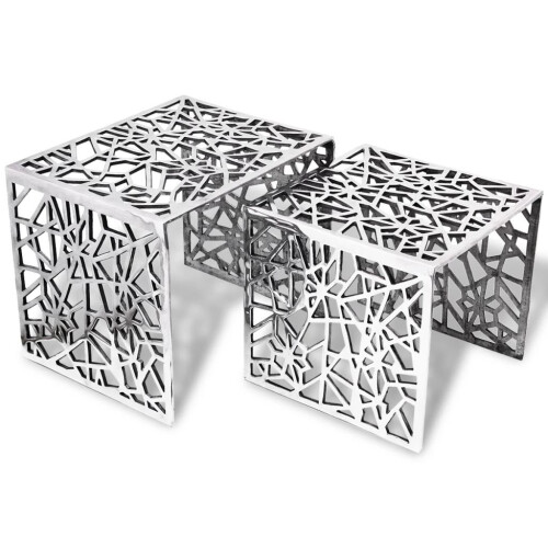 VidaXL vidaXL Two Piece Side Console End Small Coffee Tables Square Aluminium Silver