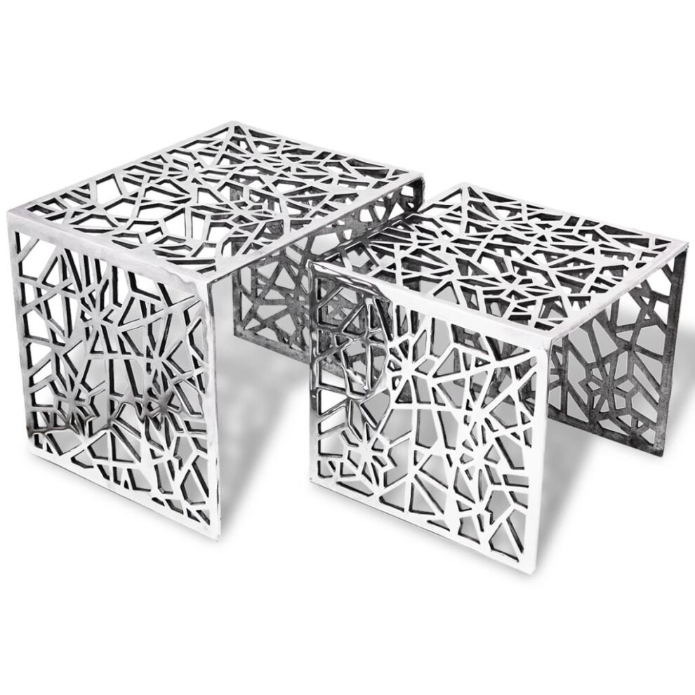 vidaXL Two Piece Side Console End Small Coffee Tables Square Aluminium Silver