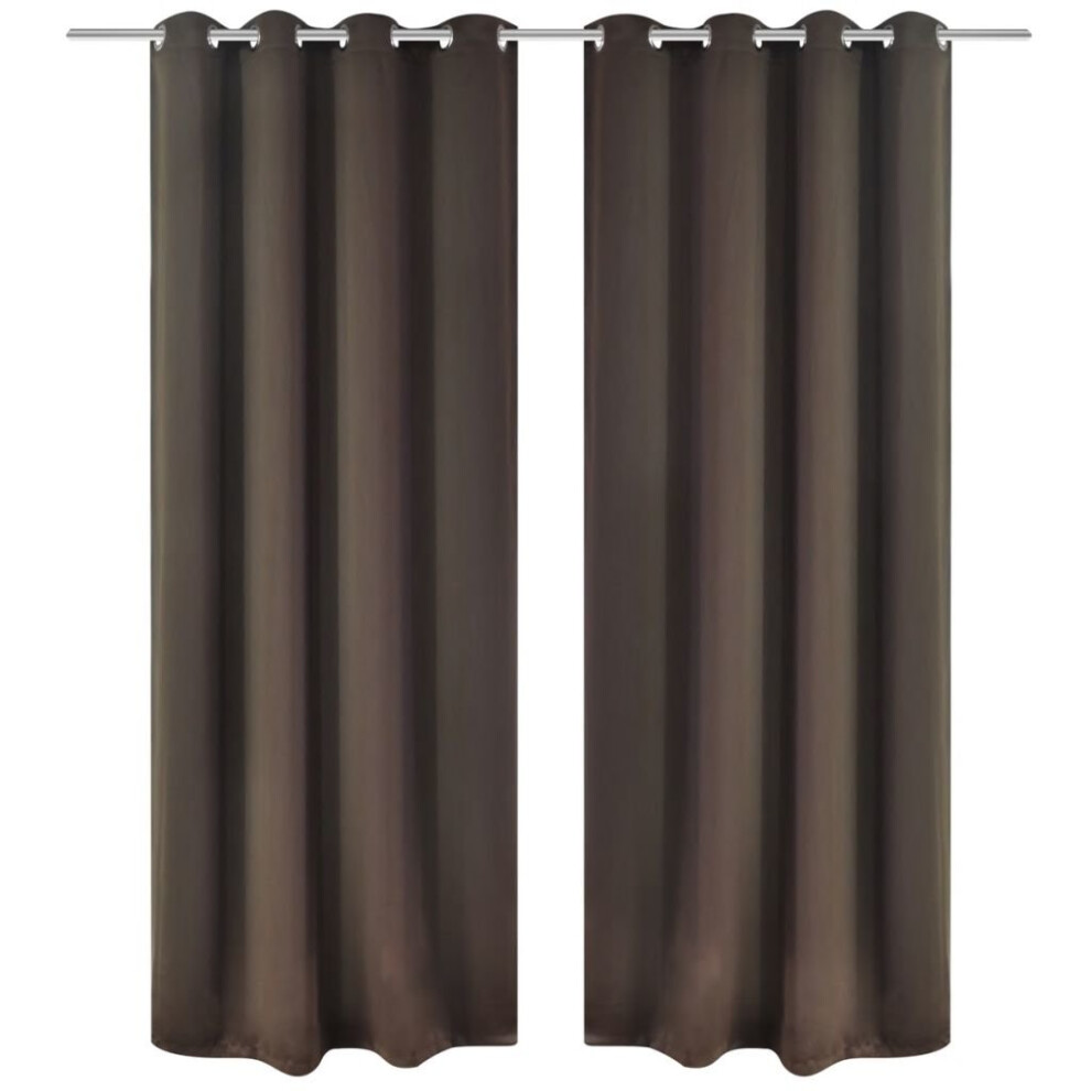 vidaXL 2x Blackout Curtains with Metal Rings 135x245cm Brown Blinds Drapes-image-OPC-PCP69X-NEW