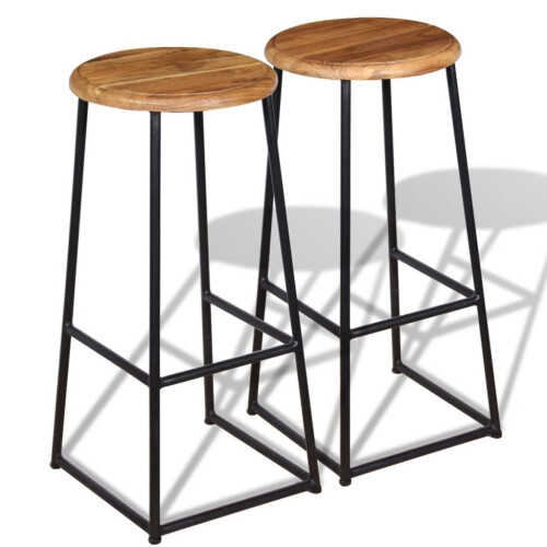 VidaXL vidaXL 2x Solid Teak Bar Stools Industrial Kitchen Furniture Breakfast Seat