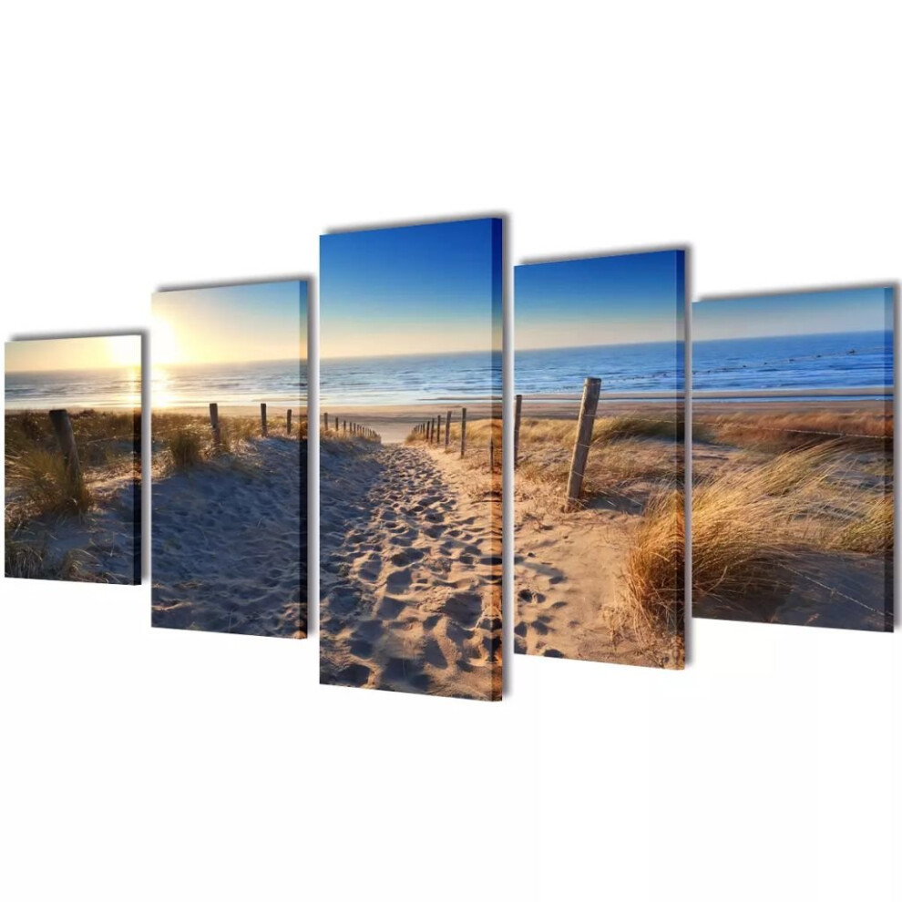 vidaXL Canvas Wall Print Set Sand Beach 200x100cm Home Decor Artwork Poster