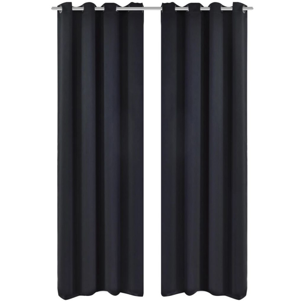 vidaXL 2x Blackout Curtains with Metal Rings Black Window Drape Covering Blind