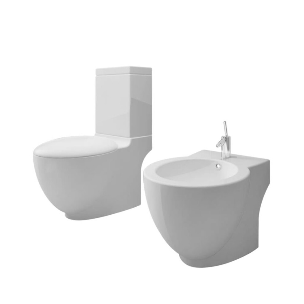 vidaXL Ceramic Toilet & Bidet Set White Home WC Bathroom Plumbing Fixtures