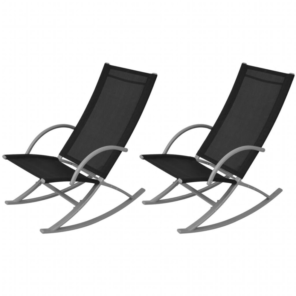 Vidaxl 2 Pcs Outdoor Garden Patio Rocking Chairs Sun Lounger Portable Camping Black