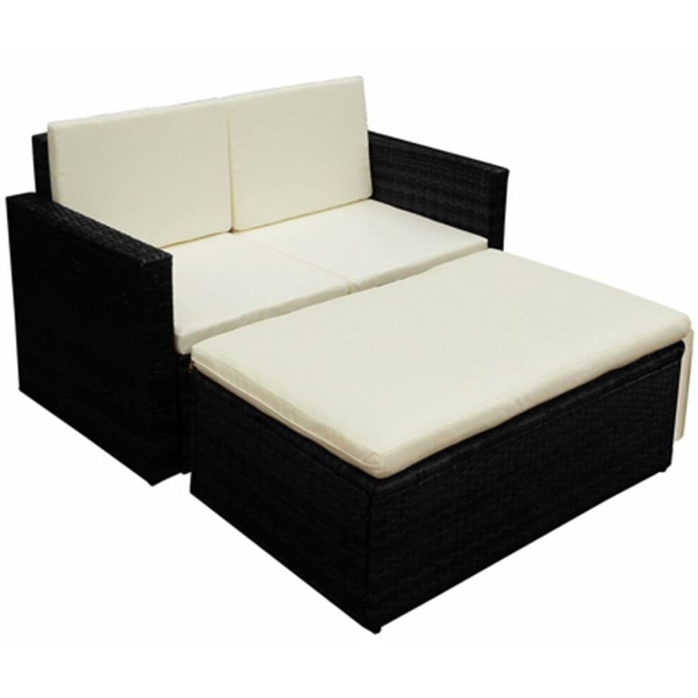 vidaXL Garden Lounge Set with Cushions 2 Piece Poly Rattan Black Sofa Couch
