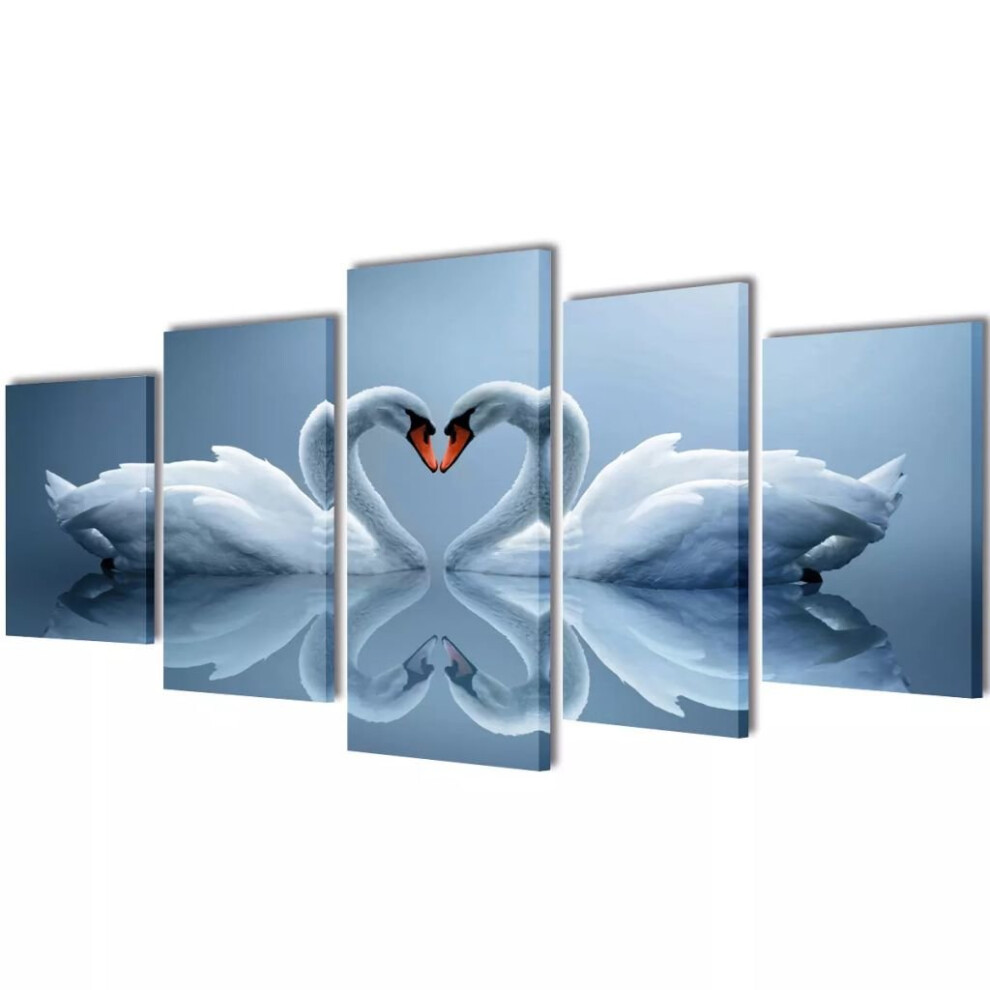 vidaXL Canvas Wall Print Set Swan 200x100cm Home Artwork Picture Sketches