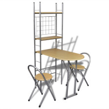 Foldable Breakfast Bar Set with 2 Chairs Small Space Dining Set 3 pcs