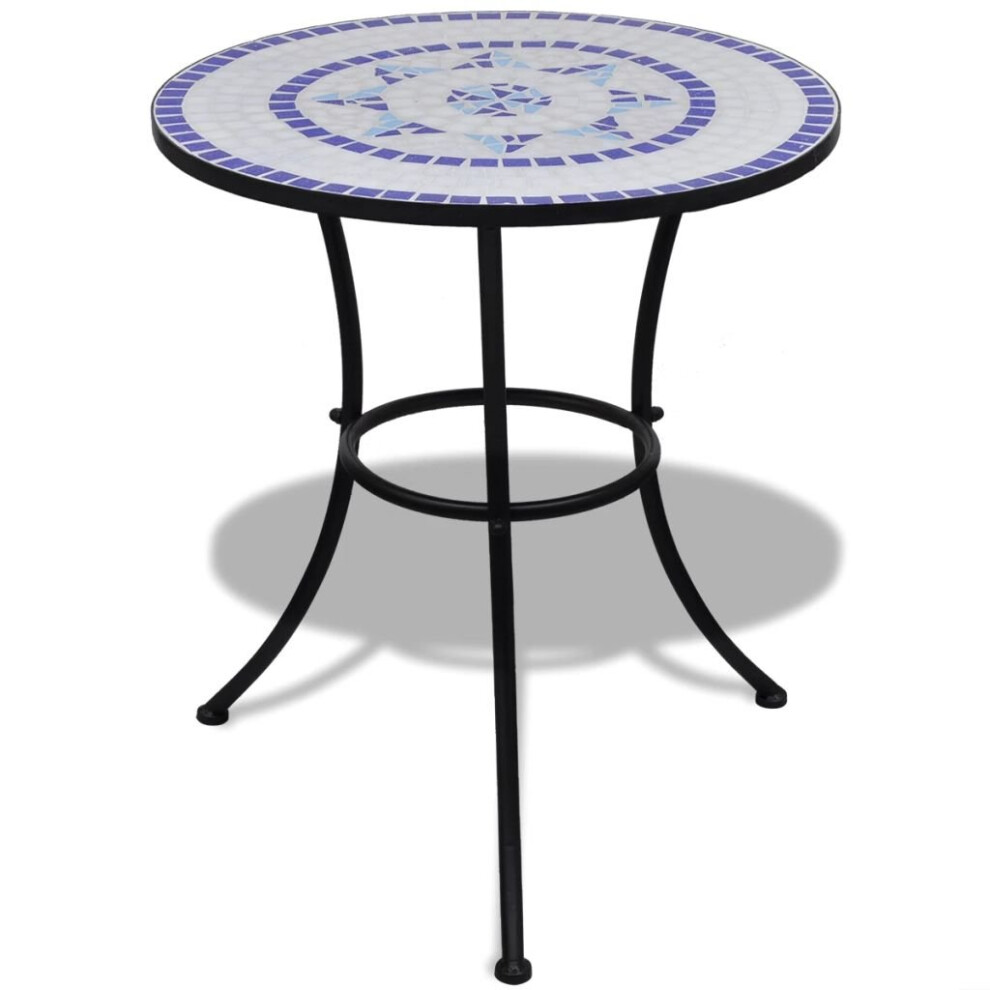 vidaXL Mosaic Table 60cm Blue and White Outdoor Garden Balcony Patio Furniture