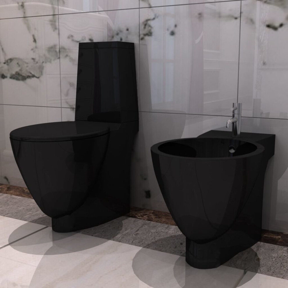 Vidaxl Ceramic Toilet & Bidet Set Home Wc Bathroom Plumbing Fixtures Black