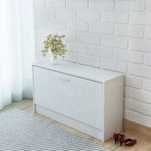 White Shoe Cabinet Storage Organizer with Bench - MDF, 80x24x45 cm - Holds 5-6 Pairs - Easy Assembly | 243050