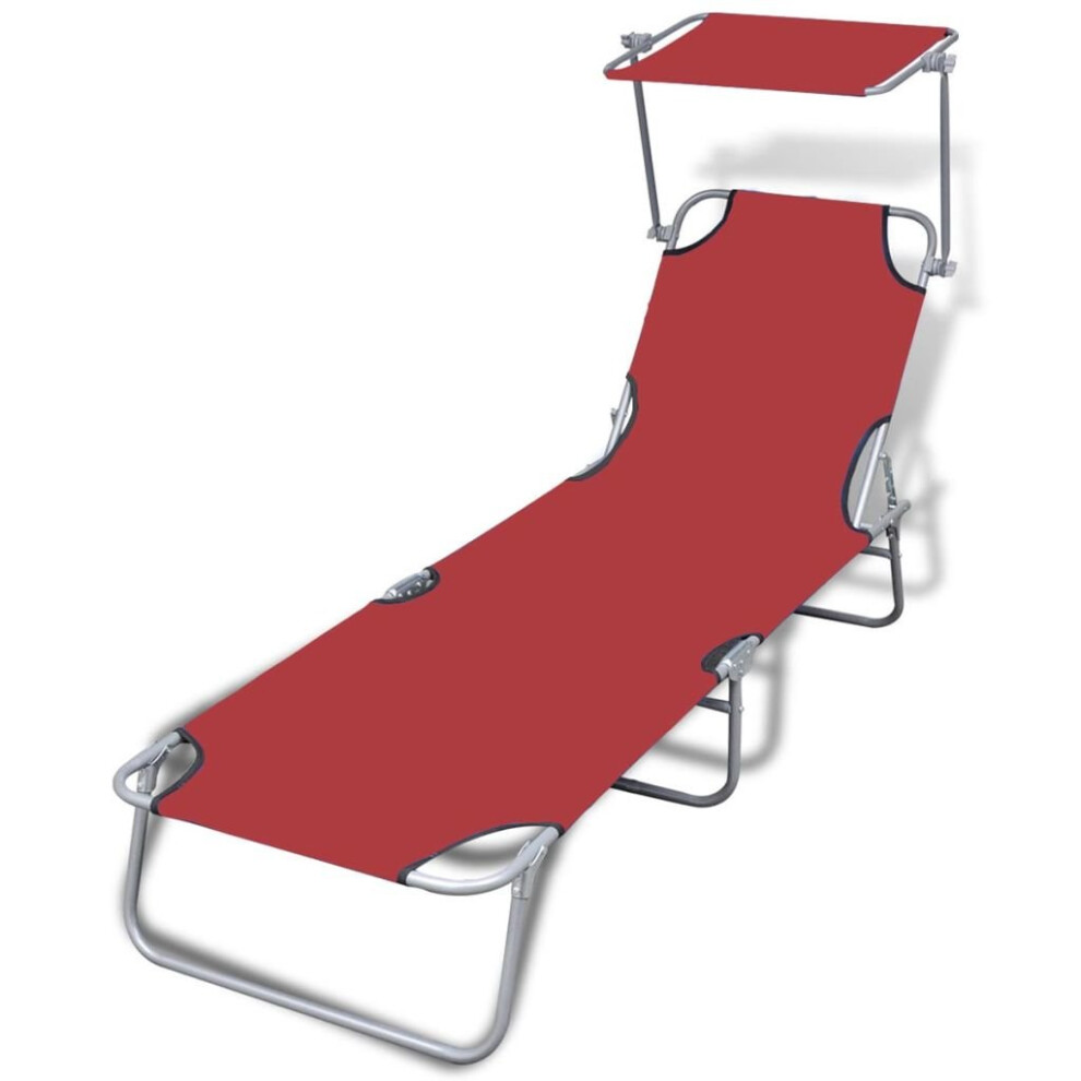 vidaXL Folding Sun Lounger with Canopy Steel and Fabric Red Outdoor Daybed