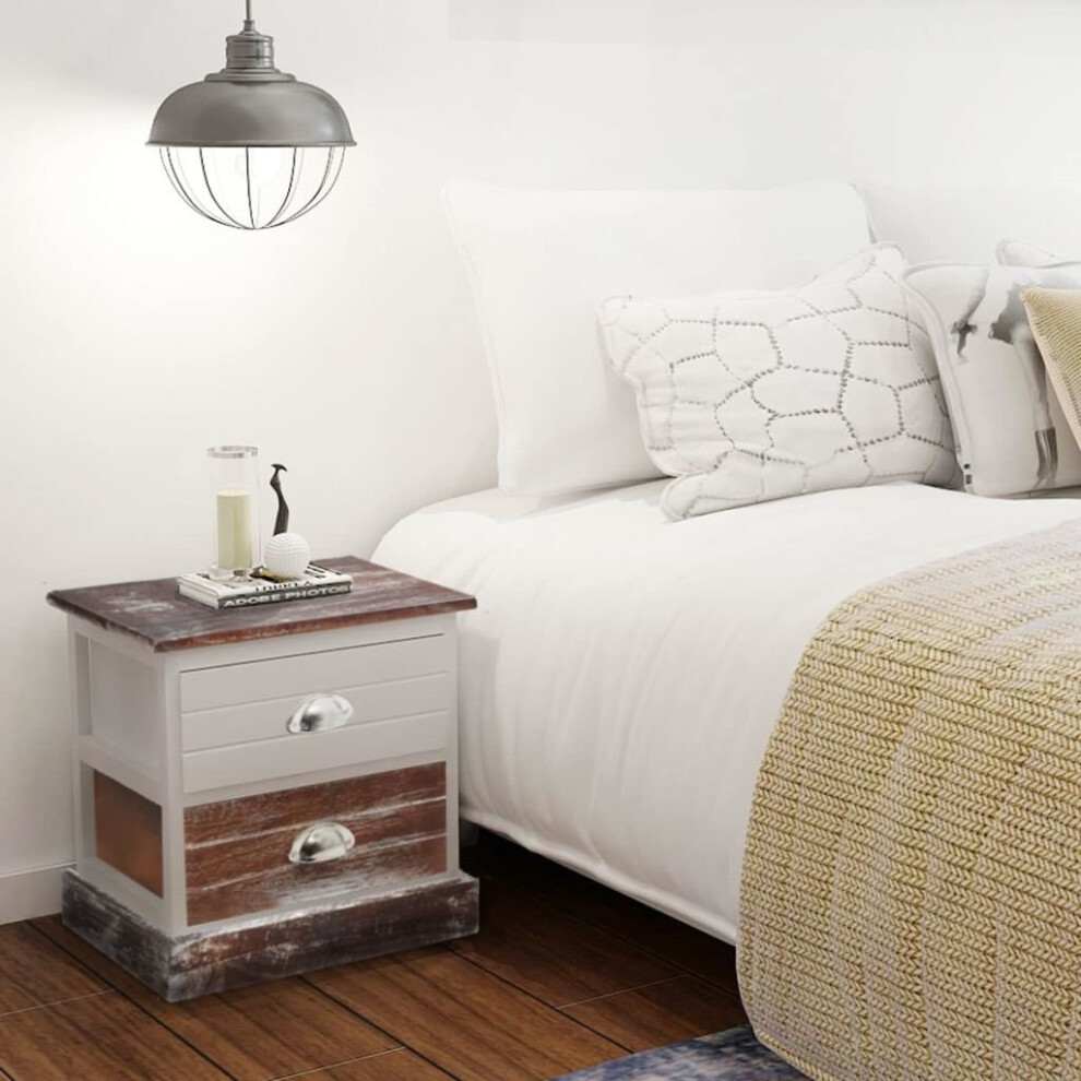 vidaXL 2x Bedside Cabinets Brown and White Bedroom Nightstand Table Furniture