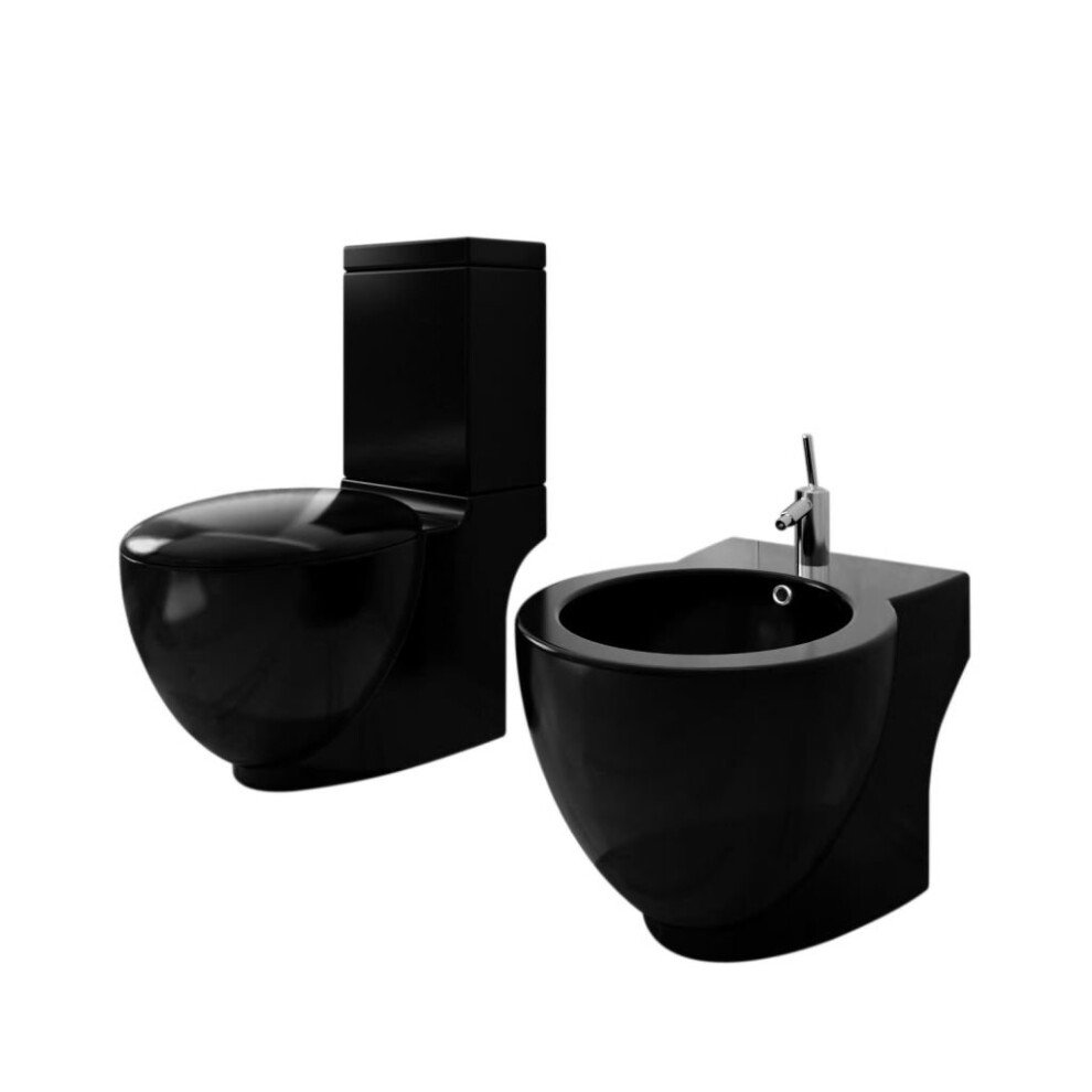 vidaXL Stand Toilet & Bidet Set Black Ceramic Bathroom WC Furniture Fixture