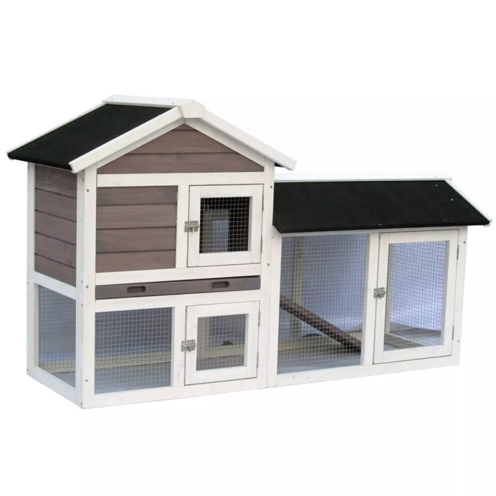 @Pet Rabbit Hutch Bunny Small Animal House Cage Avoriaz White and Brown 20098