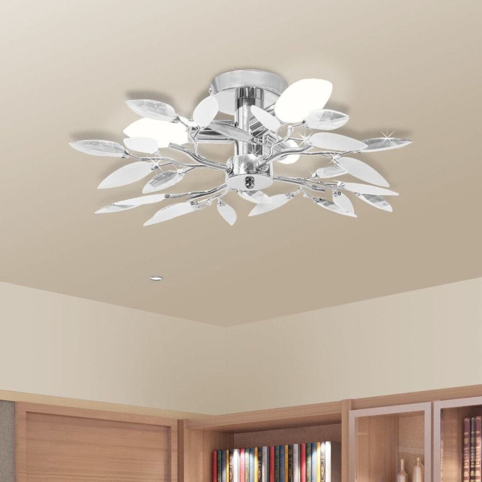 vidaXL Ceiling Lamp White & Transparent Acrylic Crystal Leaf Arms 3 E14 Bulbs