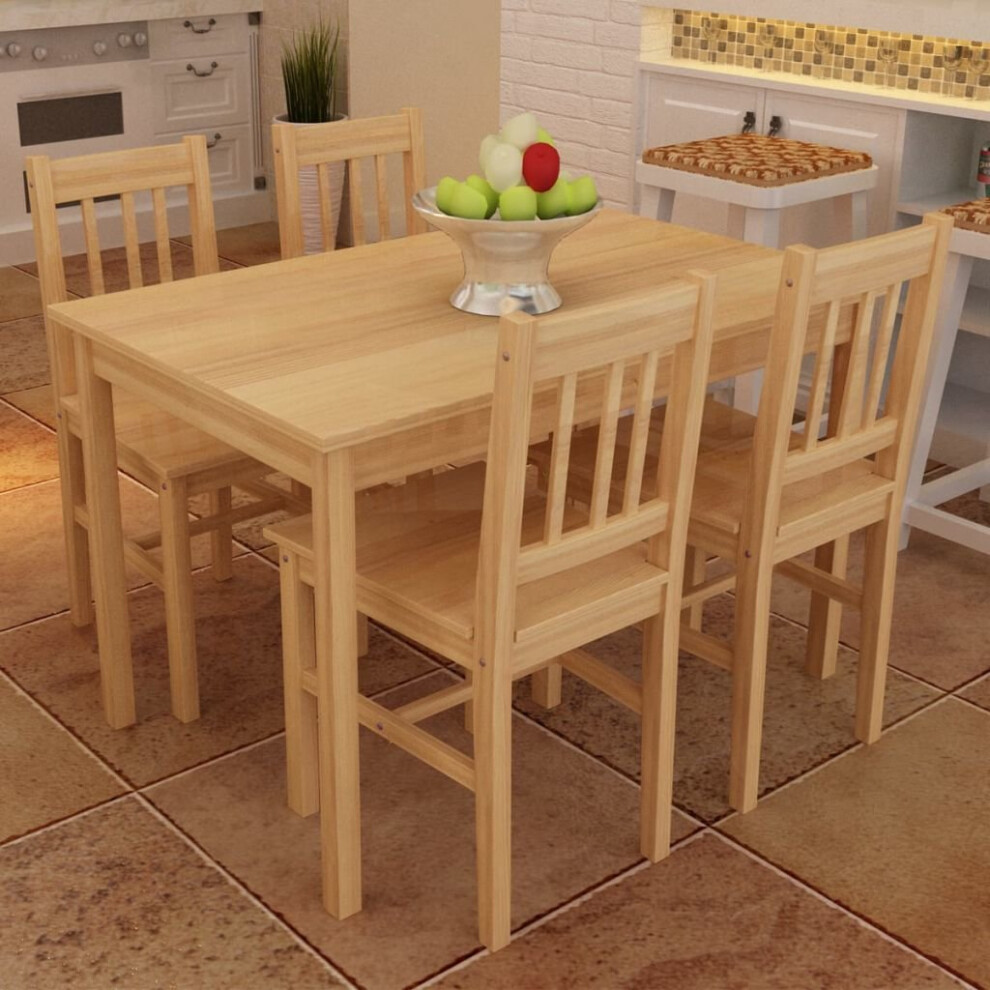 vidaXL Dining Set 5 Piece Pine Wood Natural Kitchen Furniture Table Chair