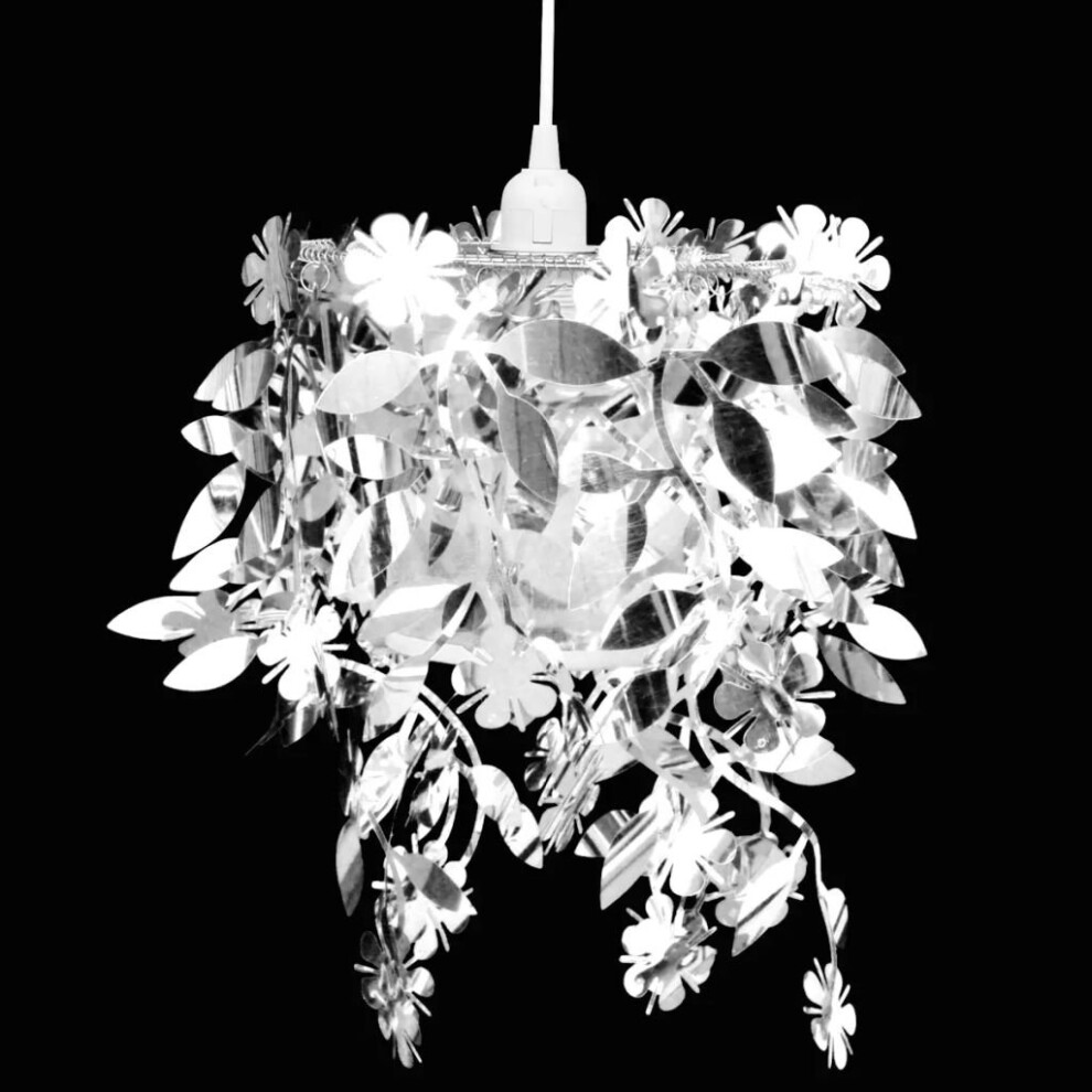 vidaXL Leaves Paillette Pendant Chandelier Lamp 21.5x30cm Silver Ceiling Light