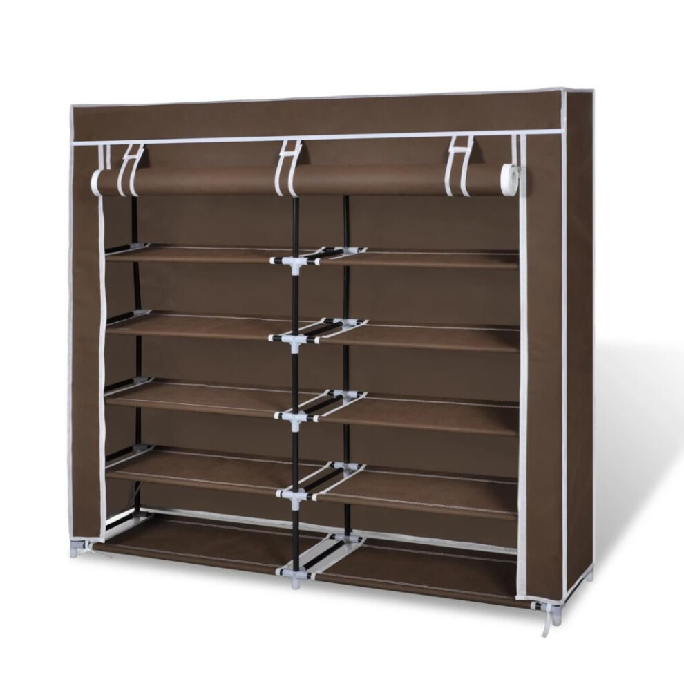 vidaXL Fabric Shoe Cabinet with Cover 115x28x110cm Brown Storage Rack Wardrobe