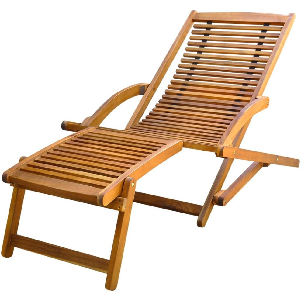 vidaXL Deck Chair with Footrest Acacia Wood Outdoor Garden Recliner Sunlounger