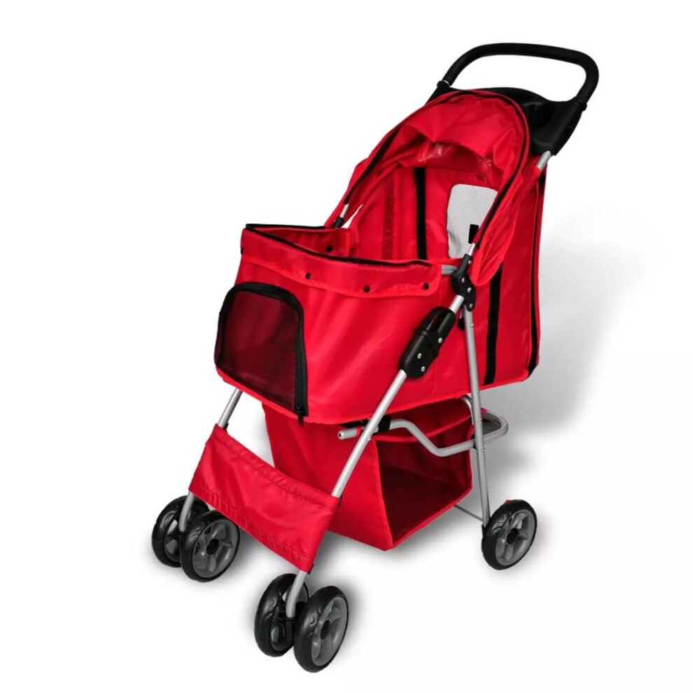 vidaXL Folding Pet Stroller Dog/Cat Travel Carrier Red Transport Trolley Pram