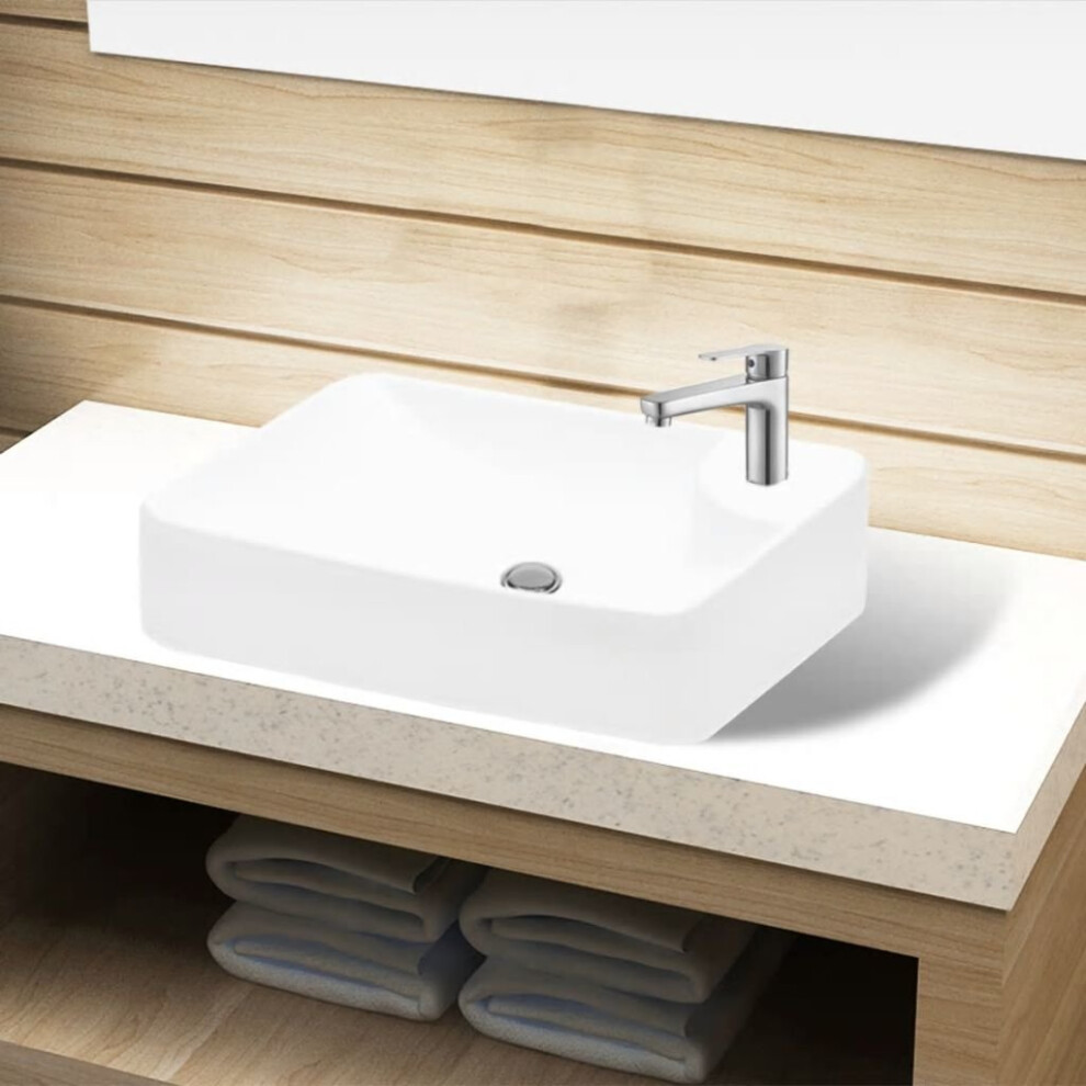 vidaXL Ceramic Bathroom Sink Basin with Faucet Hole White Counter Top Fixture