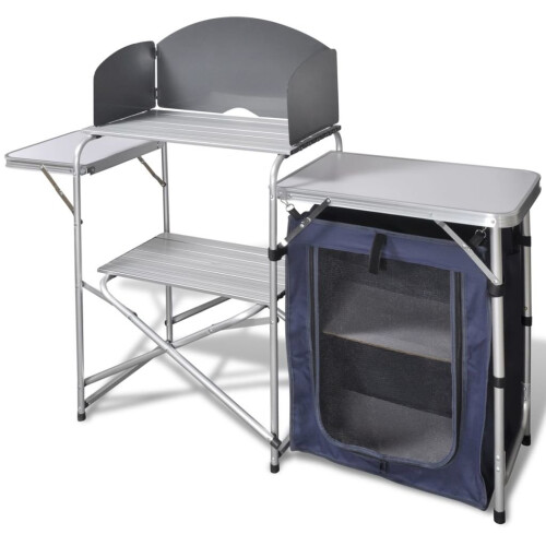 VidaXL Foldable Camping Kitchen Unit with Windshield Aluminium Waterproof