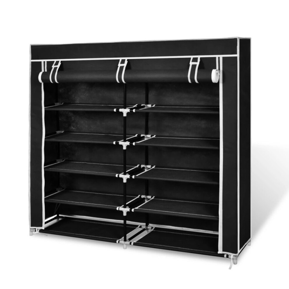 vidaXL Fabric Shoe Cabinet with Cover 115x28x110cm Black Storage Rack Wardrobe