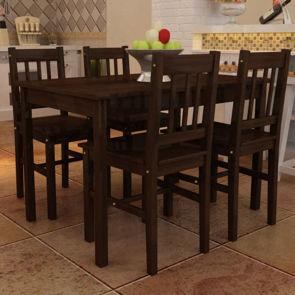 vidaXL Dining Set 5 Piece Pine Wood Brown Home Kitchen Furniture Table Chair