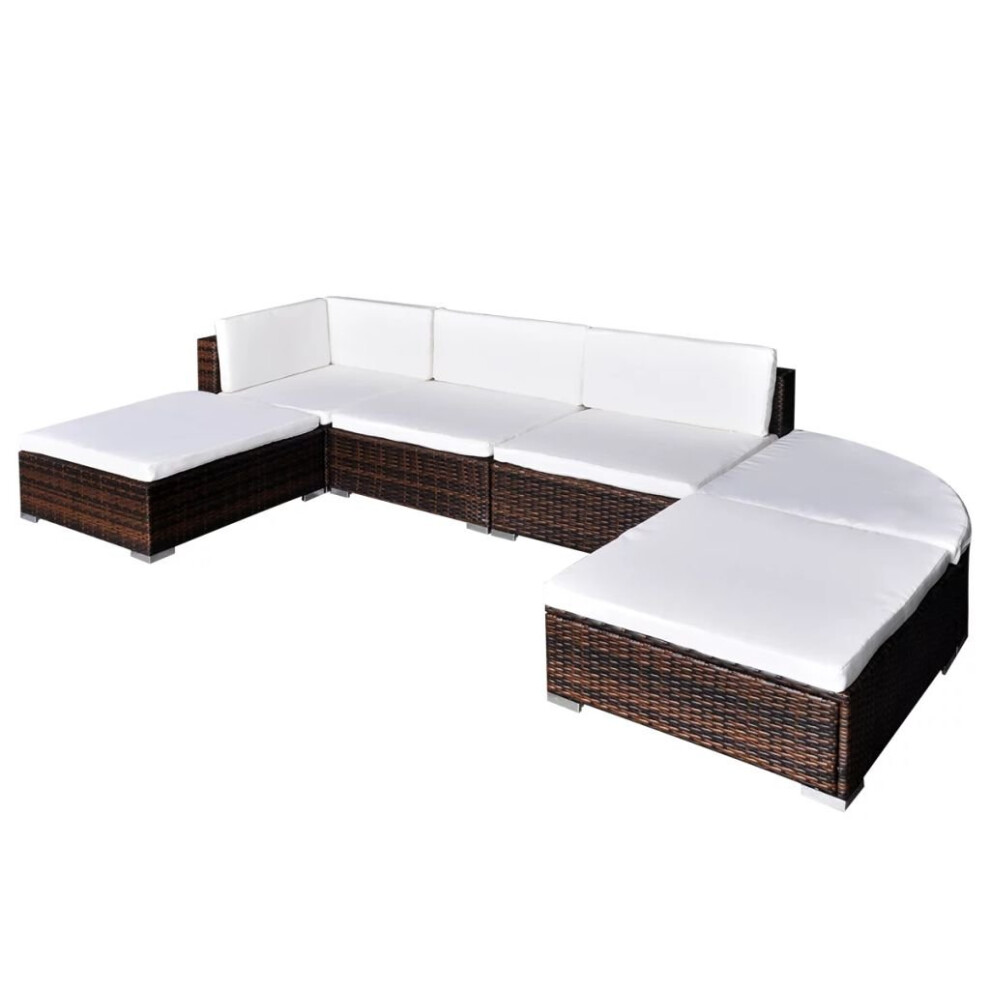 vidaXL Garden Lounge Set 6 Piece with Cushions Poly Rattan Brown Patio Sofa