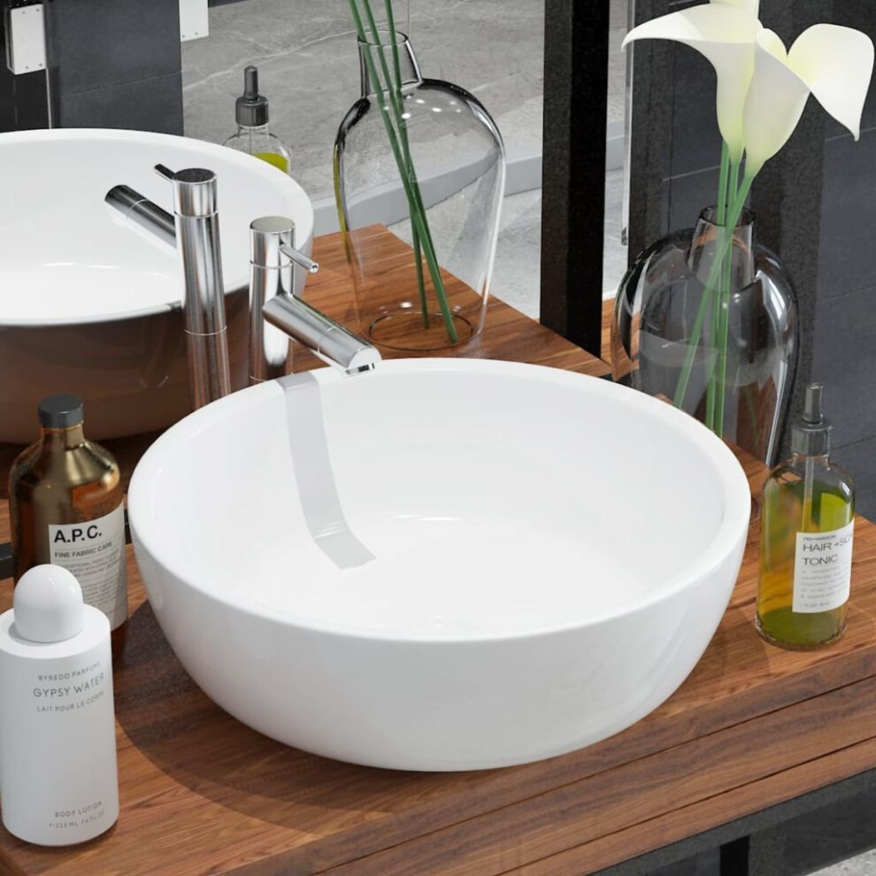 vidaXL Basin Round Ceramic White 42x12cm Bathroom Cloakroom Countertop Sink