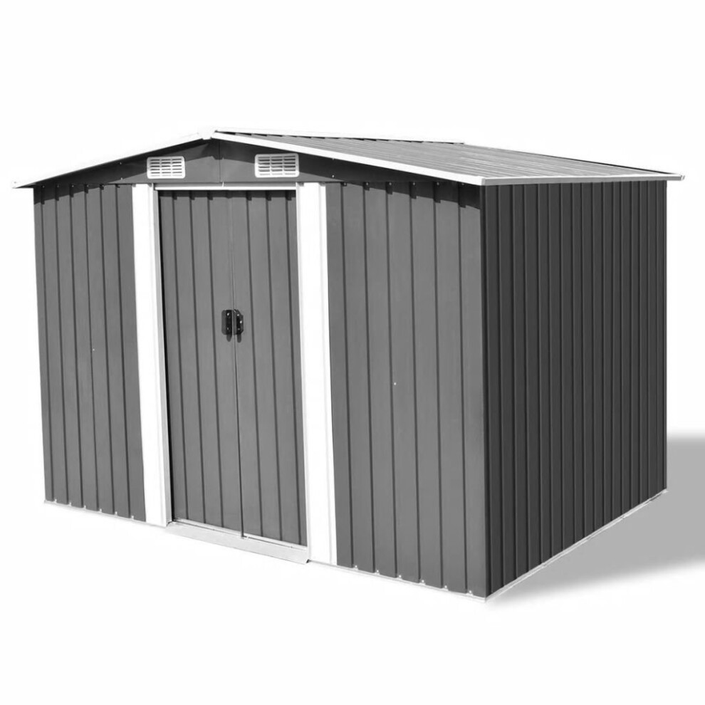 vidaXL Garden Storage Shed Grey Metal 257x205x178cm Tool Organiser Cabin Room