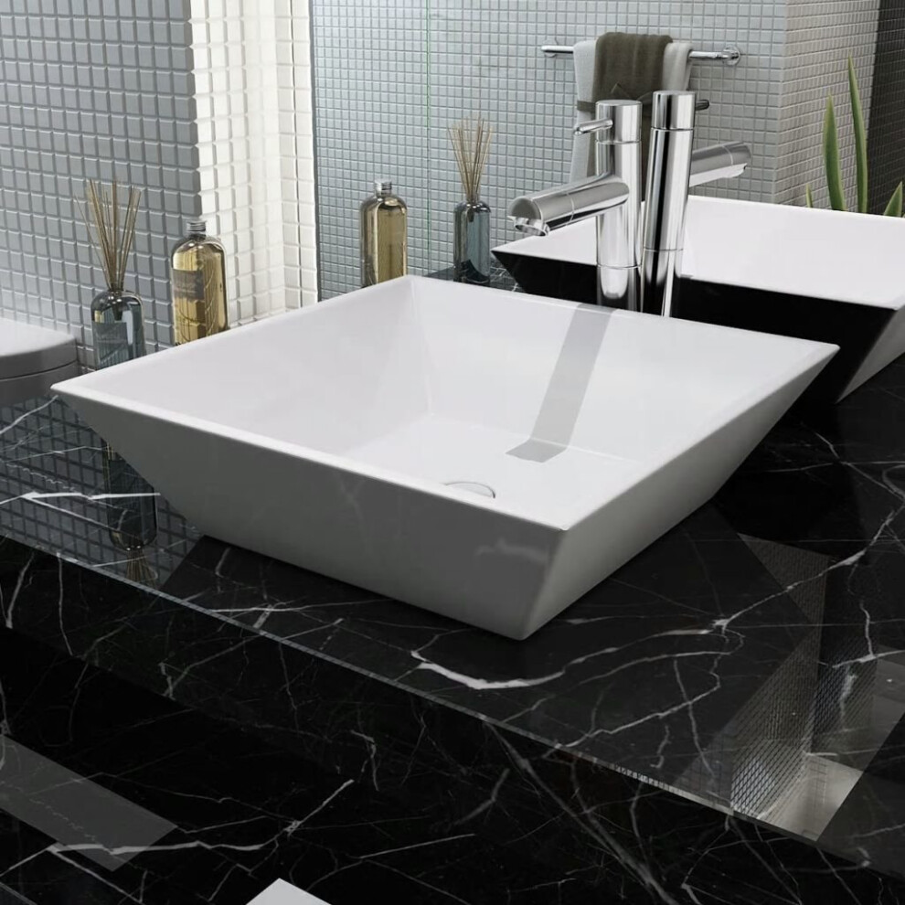 vidaXL Basin Square Ceramic White 41.5x41.5x12cm Bathroom Countertop Sink