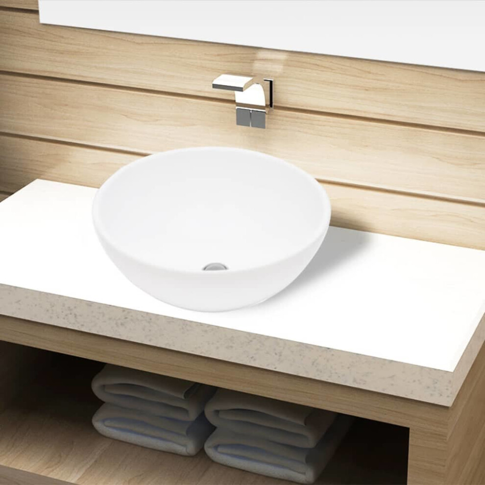 vidaXL Ceramic Bathroom Sink Basin White Round Above Counter Washroom Fixture