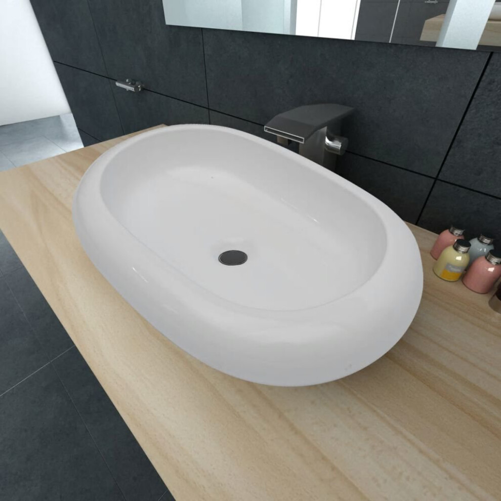 vidaXL Ceramic Basin Oval White Bathroom Washroom Sink Countertop Fixture