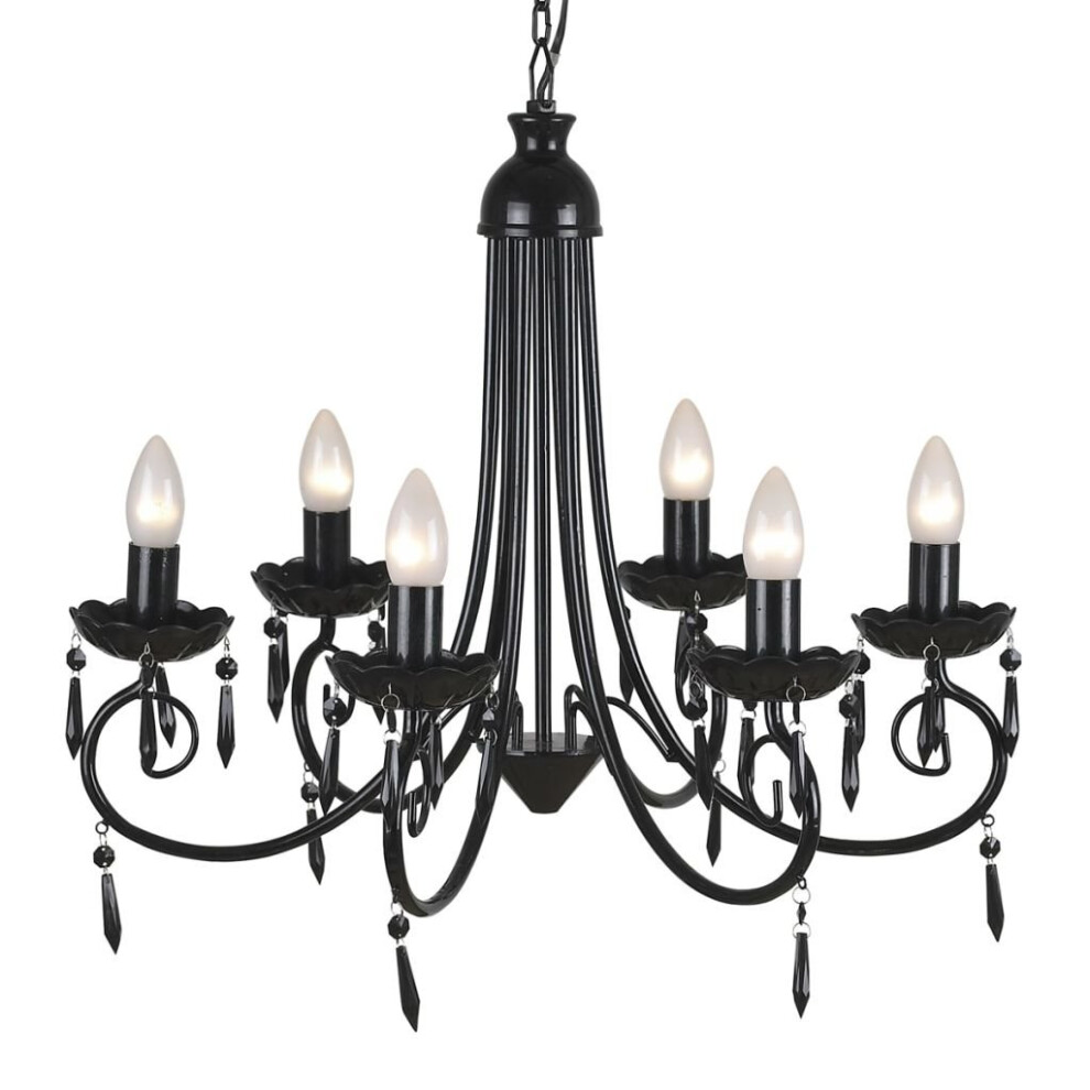 vidaXL Pendant Ceiling Lamp Elegant Chandelier Black 6 Bulb Sockets Light